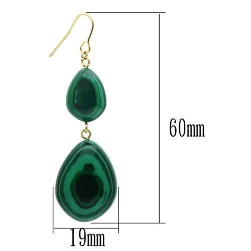 VL019 - Gold Brass Earrings with Synthetic MALACHITE in Emerald LuxuryLifeWay Online Store