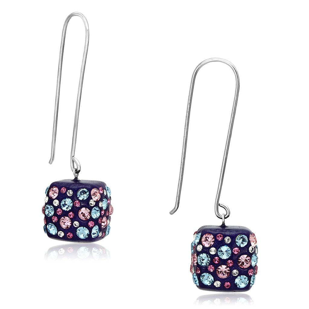 VL089 - High polished (no plating) Stainless Steel Earrings with Top Grade Crystal  in Multi Color LuxuryLifeWay Online Store