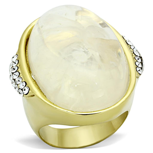 VL108 - IP Gold(Ion Plating) Stainless Steel Ring with Synthetic Synthetic Stone in Clear LuxuryLifeWay Online Store