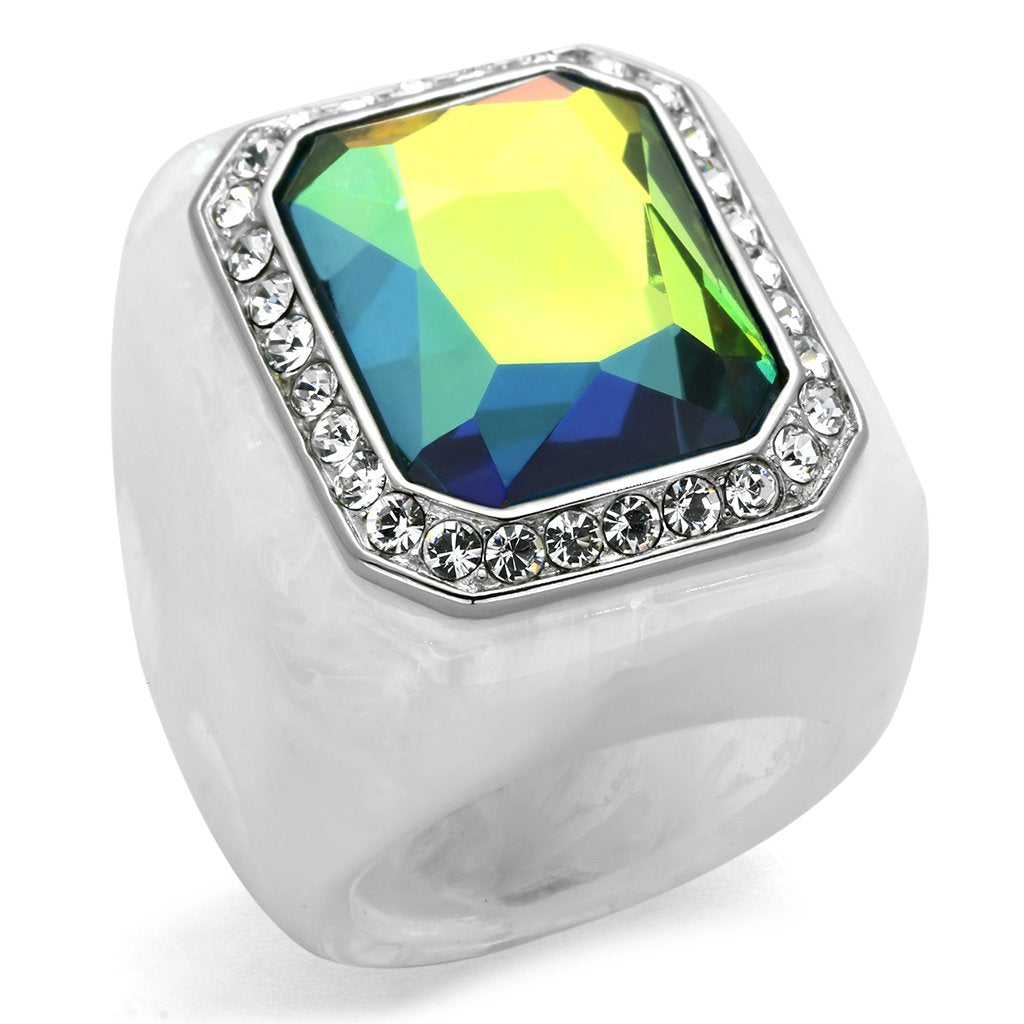 VL111 - High polished (no plating) Stainless Steel Ring with Synthetic Synthetic Stone in Aquamarine AB LuxuryLifeWay Online Store