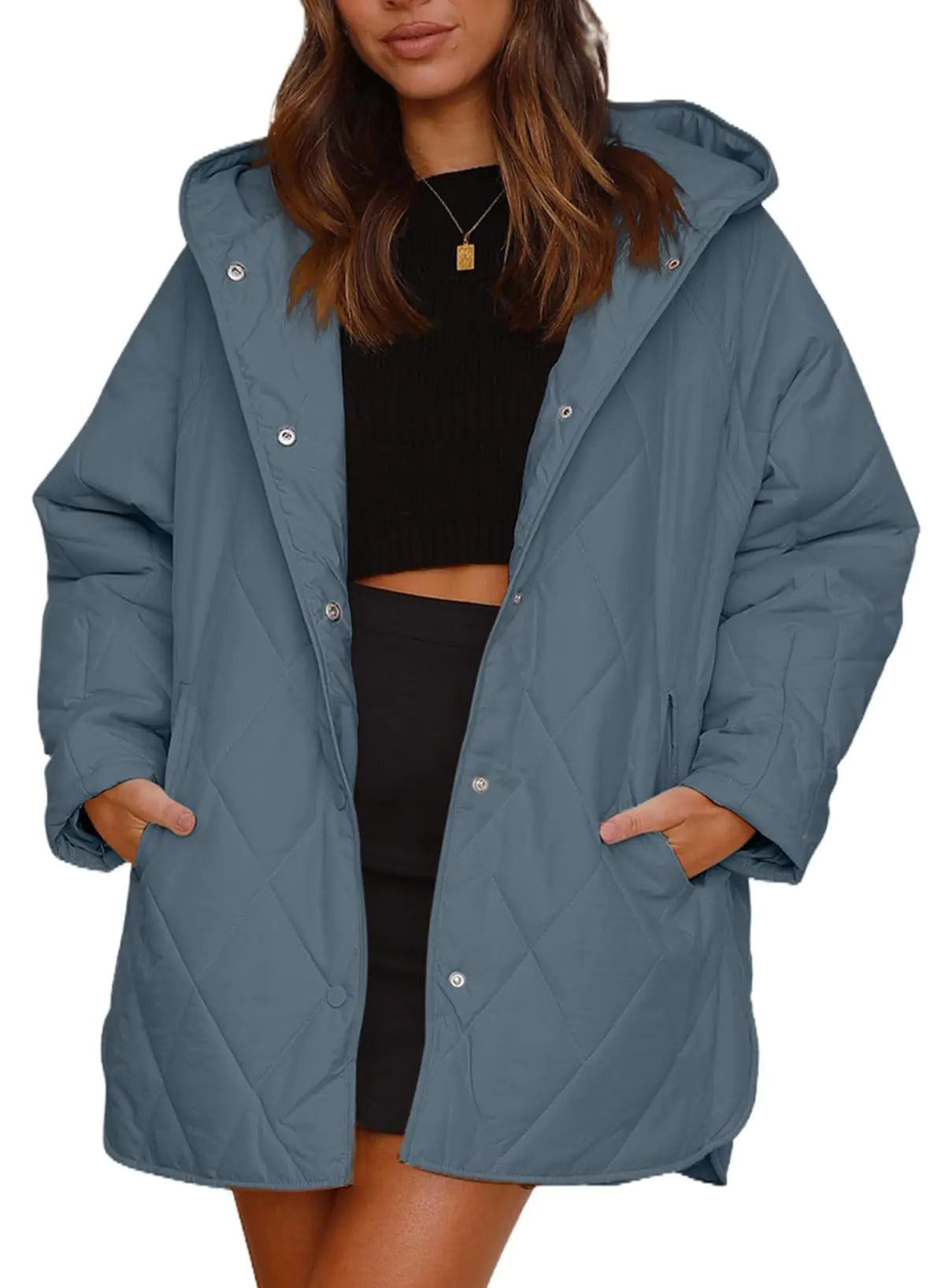 2023 Women's Casual Diamond Quilted Hooded Jacket