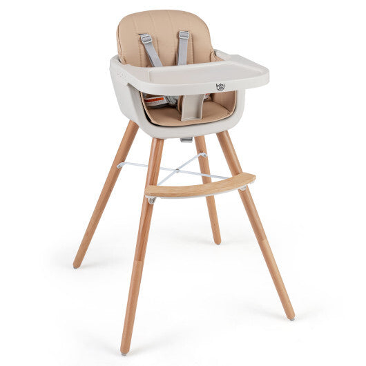 Babyjoy 6-in-1 Convertible Wooden Highchair with Safety Harness and Adjustable Legs-Light Brown LuxuryLifeWay Online Store