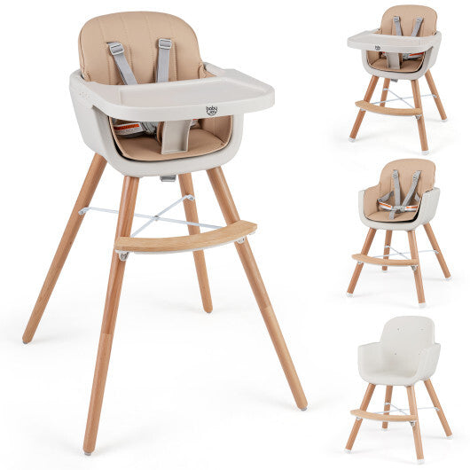 Babyjoy 6-in-1 Convertible Wooden Highchair with Safety Harness and Adjustable Legs-Light Brown LuxuryLifeWay Online Store