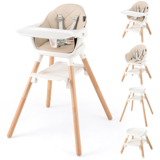 Babyjoy 6 in 1 Convertible Highchair with Safety Harness and Removable Tray-Beige LuxuryLifeWay Online Store