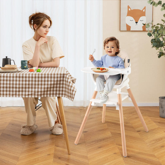 Babyjoy 6 in 1 Convertible Highchair with Safety Harness and Removable Tray-Beige LuxuryLifeWay Online Store