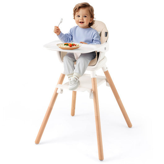 Babyjoy 6 in 1 Convertible Highchair with Safety Harness and Removable Tray-Beige LuxuryLifeWay Online Store