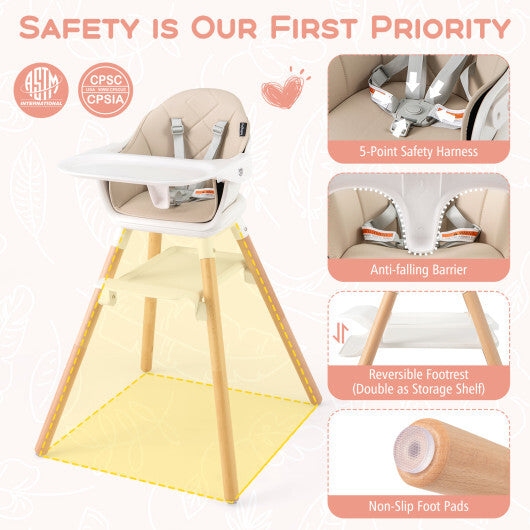 Babyjoy 6 in 1 Convertible Highchair with Safety Harness and Removable Tray-Beige LuxuryLifeWay Online Store