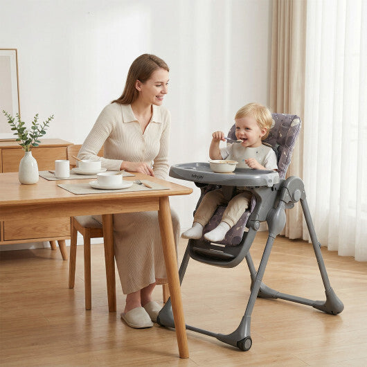 Costway Folable High Chair with Detachable Cushion and High Chair for Babies and Toddlers-Gray LuxuryLifeWay Online Store