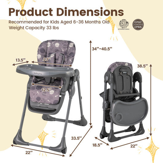 Costway Folable High Chair with Detachable Cushion and High Chair for Babies and Toddlers-Gray LuxuryLifeWay Online Store