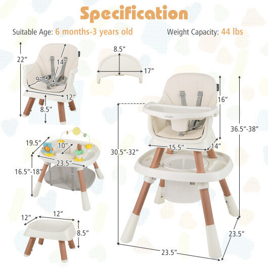 Costway 16-in-1 Baby High Chair with Activity Center and Booster Seat for Babies and Toddlers-White LuxuryLifeWay Online Store