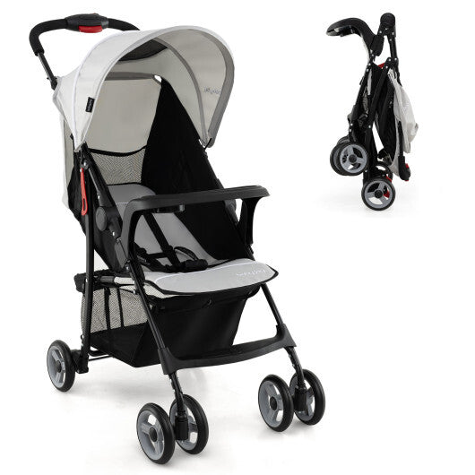 Costway Toddler Travel Stroller for Airplane with Canopy and Adjustable Backrest-Gray LuxuryLifeWay Online Store