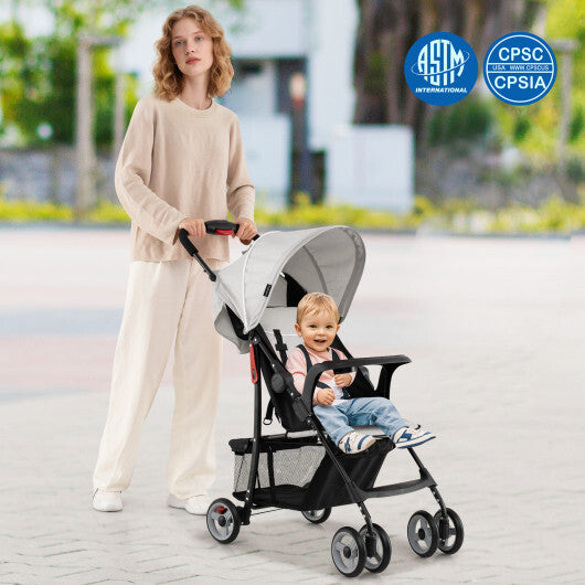 Costway Toddler Travel Stroller for Airplane with Canopy and Adjustable Backrest-Gray LuxuryLifeWay Online Store