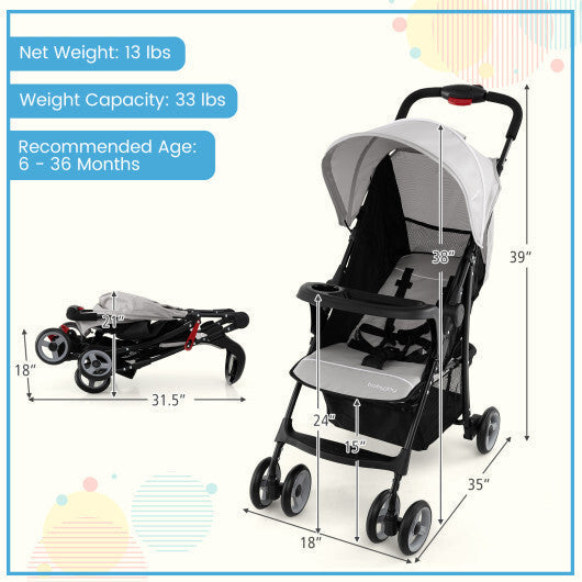 Costway Toddler Travel Stroller for Airplane with Canopy and Adjustable Backrest-Gray LuxuryLifeWay Online Store