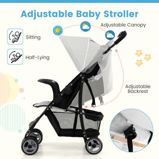 Costway Toddler Travel Stroller for Airplane with Canopy and Adjustable Backrest-Gray LuxuryLifeWay Online Store