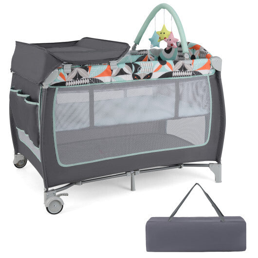 Babyjoy 3-in-1 Portable Baby Playard with Zippered Door and Toy Bar-Blue LuxuryLifeWay Online Store