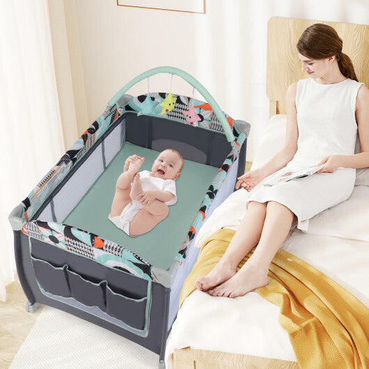 Babyjoy 3-in-1 Portable Baby Playard with Zippered Door and Toy Bar-Blue LuxuryLifeWay Online Store