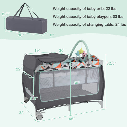 Babyjoy 3-in-1 Portable Baby Playard with Zippered Door and Toy Bar-Blue LuxuryLifeWay Online Store