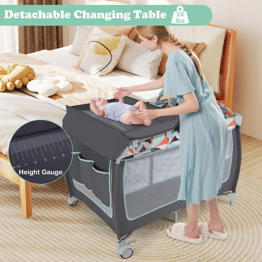 Babyjoy 3-in-1 Portable Baby Playard with Zippered Door and Toy Bar-Blue LuxuryLifeWay Online Store