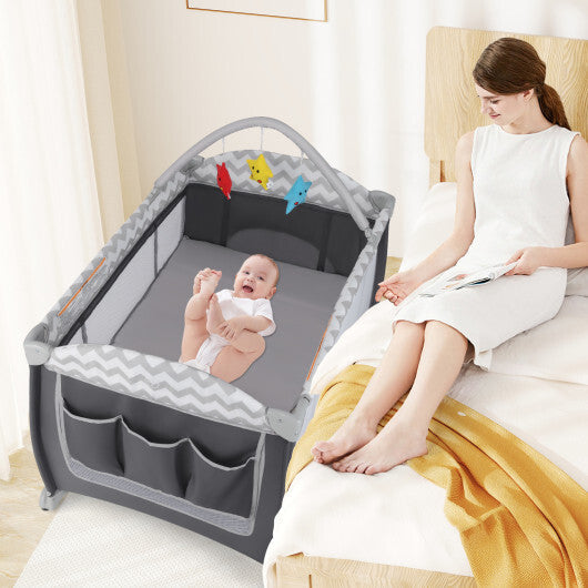 Babyjoy 3-in-1 Portable Baby Playard with Zippered Door and Toy Bar-Gray LuxuryLifeWay Online Store