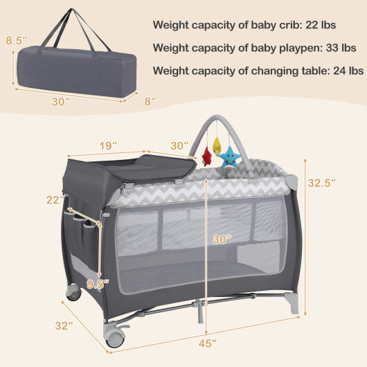 Babyjoy 3-in-1 Portable Baby Playard with Zippered Door and Toy Bar-Gray LuxuryLifeWay Online Store