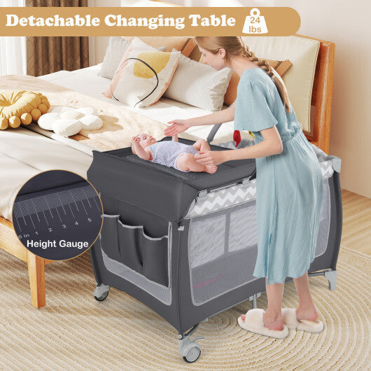 Babyjoy 3-in-1 Portable Baby Playard with Zippered Door and Toy Bar-Gray LuxuryLifeWay Online Store