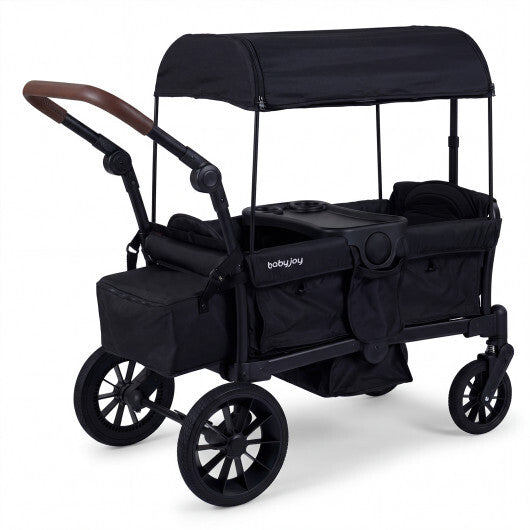 Costway Foldable Wagon Stroller for 2 Kids Double Seater Toddler Stroller with Removable Canopy-Black LuxuryLifeWay Online Store