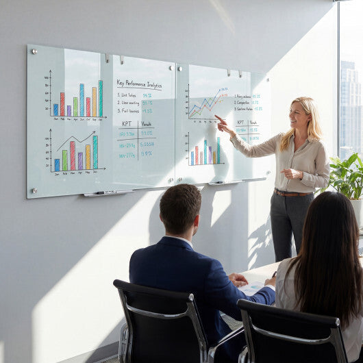 Costway 36 x 24 Inches Glass Whiteboard with Eraser and Removable Tray LuxuryLifeWay Online Store
