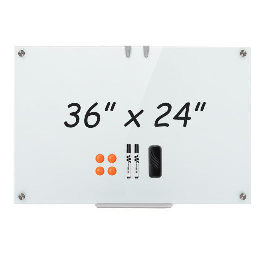 Costway 36 x 24 Inches Glass Whiteboard with Eraser and Removable Tray LuxuryLifeWay Online Store