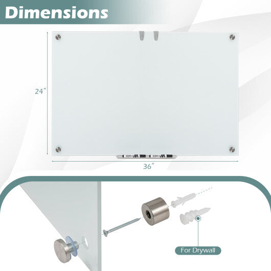 Costway 36 x 24 Inches Glass Whiteboard with Eraser and Removable Tray LuxuryLifeWay Online Store