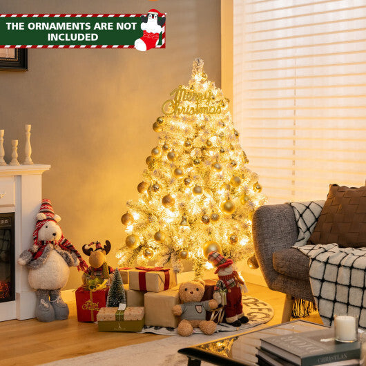 Costway 4.5ft Pre-Lit Premium Snow Flocked Hinged Artificial Christmas Tree w/150 Lights LuxuryLifeWay Online Store