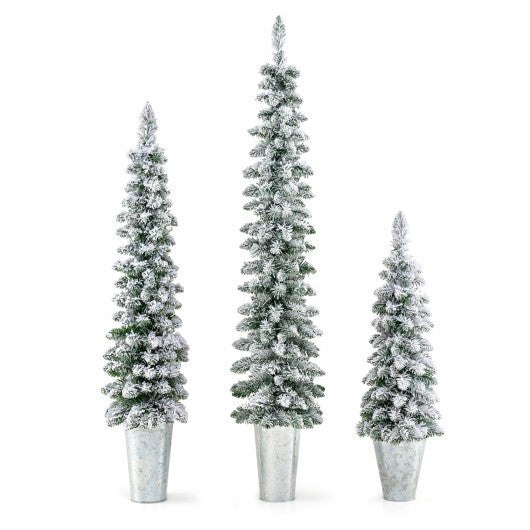 Costway Set of 3 Pre-Lit Snow Flocked Artificial Christmas Trees Decoration 3  4  5 FT LuxuryLifeWay Online Store
