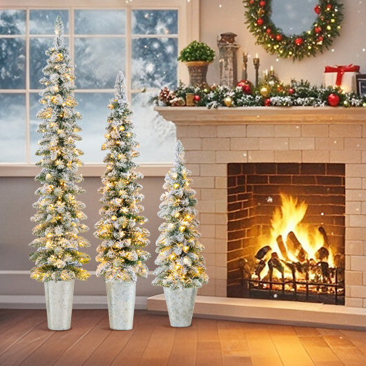 Costway Set of 3 Pre-Lit Snow Flocked Artificial Christmas Trees Decoration 3  4  5 FT LuxuryLifeWay Online Store