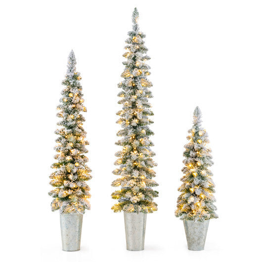 Costway Set of 3 Pre-Lit Snow Flocked Artificial Christmas Trees Decoration 3  4  5 FT LuxuryLifeWay Online Store