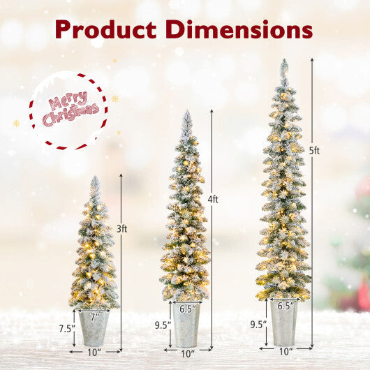 Costway Set of 3 Pre-Lit Snow Flocked Artificial Christmas Trees Decoration 3  4  5 FT LuxuryLifeWay Online Store