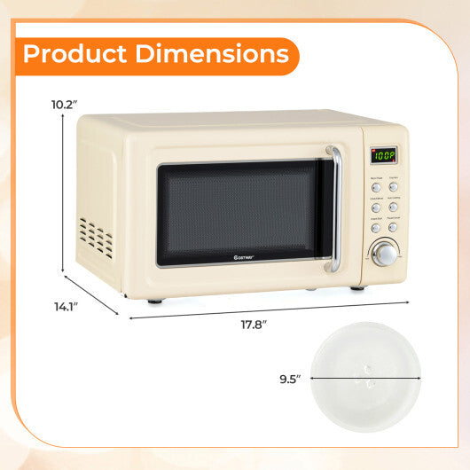 Costway 700W Retro Countertop Microwave Oven with 5 Micro Power and Auto Cooking Function-Cream White