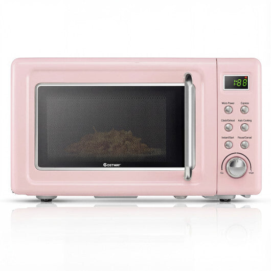 Costway 700W Retro Countertop Microwave Oven with 5 Micro Power and Auto Cooking Function-Pink LuxuryLifeWay Online Store