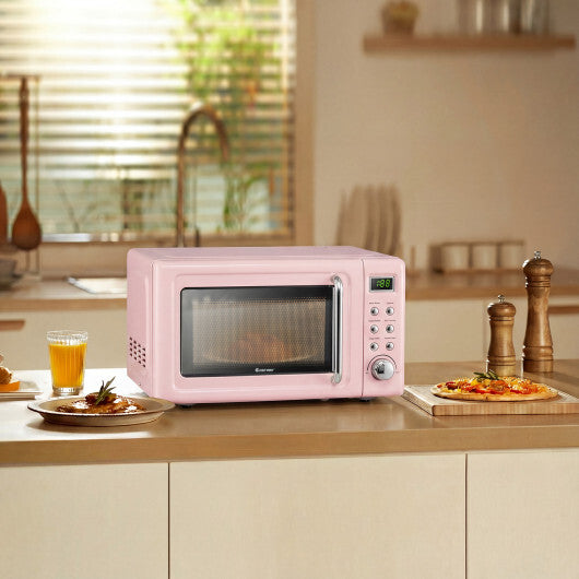 Costway 700W Retro Countertop Microwave Oven with 5 Micro Power and Auto Cooking Function-Pink LuxuryLifeWay Online Store