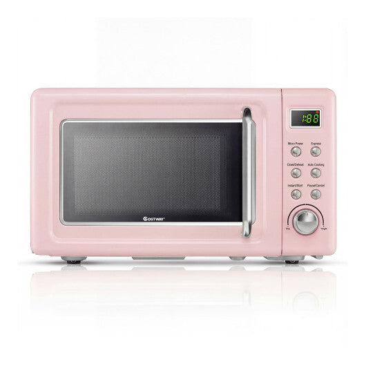 Costway 700W Retro Countertop Microwave Oven with 5 Micro Power and Auto Cooking Function-Pink LuxuryLifeWay Online Store