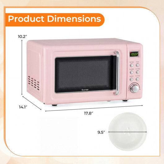 Costway 700W Retro Countertop Microwave Oven with 5 Micro Power and Auto Cooking Function-Pink LuxuryLifeWay Online Store