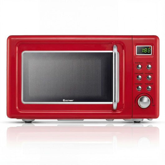 Costway 700W Retro Countertop Microwave Oven with 5 Micro Power and Auto Cooking Function-Light Red LuxuryLifeWay Online Store
