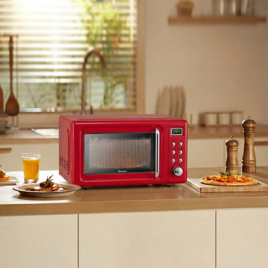 Costway 700W Retro Countertop Microwave Oven with 5 Micro Power and Auto Cooking Function-Light Red LuxuryLifeWay Online Store