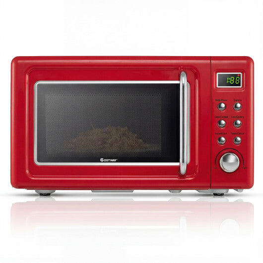 Costway 700W Retro Countertop Microwave Oven with 5 Micro Power and Auto Cooking Function-Light Red LuxuryLifeWay Online Store