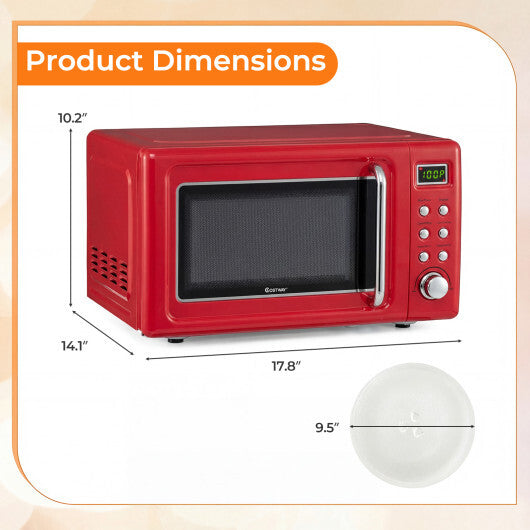 Costway 700W Retro Countertop Microwave Oven with 5 Micro Power and Auto Cooking Function-Light Red LuxuryLifeWay Online Store