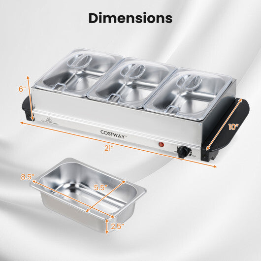Costway Electric Buffet Server Food Warmer with 3 Removable Trays Adjustable Tempered LuxuryLifeWay Online Store