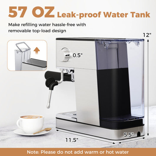 Costway Espresso Machine 20 Bar Compact Stainless Steel Coffee Maker with Milk Frother-Silver LuxuryLifeWay Online Store