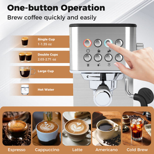 Costway Espresso Machine 20 Bar Compact Stainless Steel Coffee Maker with Milk Frother-Silver LuxuryLifeWay Online Store