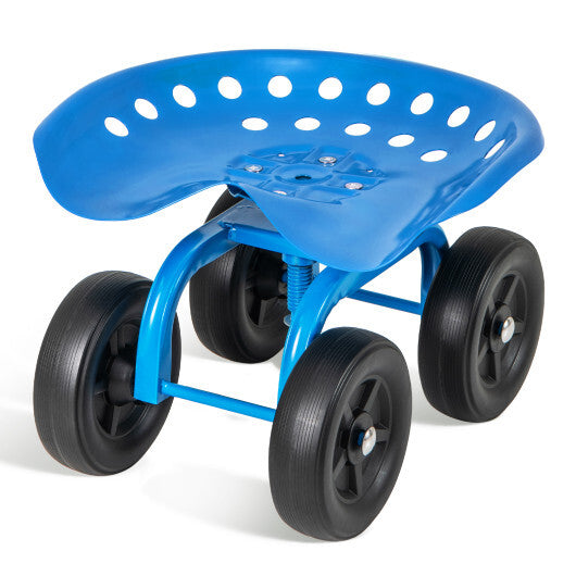 Costway Garden Rolling Workseat with 360 Swivel Seat and Adjustable Height-Blue LuxuryLifeWay Online Store