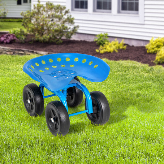 Costway Garden Rolling Workseat with 360 Swivel Seat and Adjustable Height-Blue LuxuryLifeWay Online Store