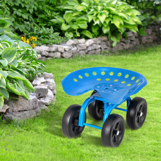 Costway Garden Rolling Workseat with 360 Swivel Seat and Adjustable Height-Blue LuxuryLifeWay Online Store