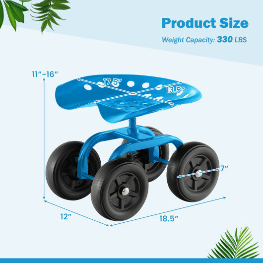 Costway Garden Rolling Workseat with 360 Swivel Seat and Adjustable Height-Blue LuxuryLifeWay Online Store
